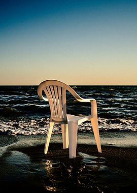The White Plastic Chair on Beach
