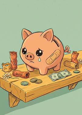 Sad Injured Piggy Bank Illustration