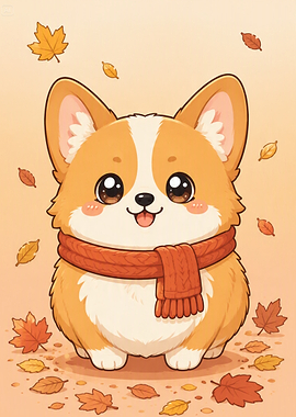 Cute Corgi in Autumn Scarf