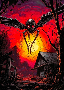 Mothman Terror Over Rural House