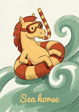 Cute Sea Horse Snorkeling Illustration