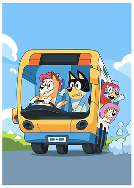 Bluey and Friends Driving a Bus