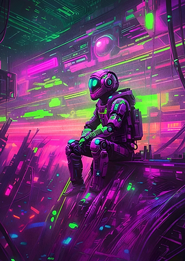 Cyberpunk Astronaut in Neon City