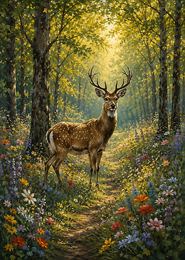 Majestic Deer in Sunlit Forest