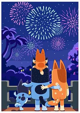 Bluey Family Watching Fireworks