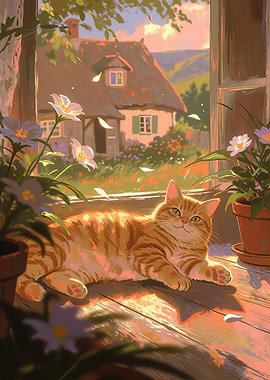 Ginger Cat Resting in Sunny Window