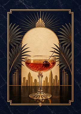 Art Deco Manhatten Cocktail Illustration