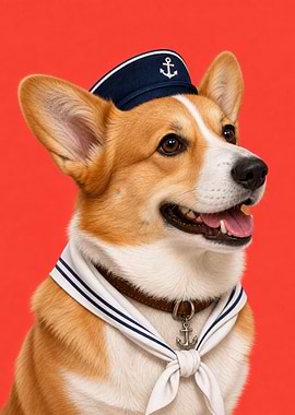 Corgi Sailor Dog Portrait
