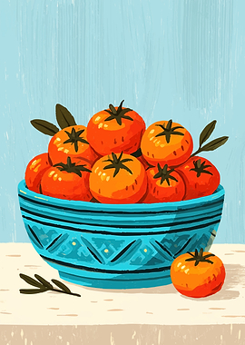 Bowl of Fresh Tomatoes Illustration