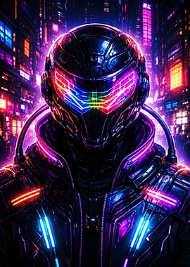 Neon Cyberpunk Futuristic Soldier Portrait