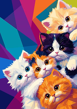 Colorful Pop Art Kittens Illustration