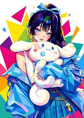 Anime Girl with Cinnamoroll Plush