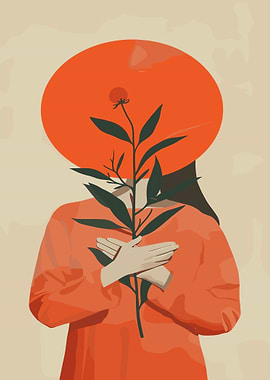 Minimalist Woman Holding Plant Illustration