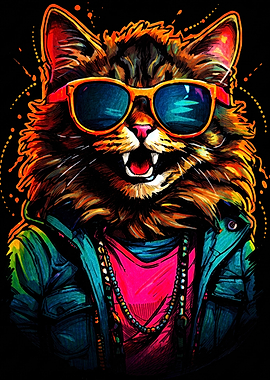 Neon Cool Cat Portrait