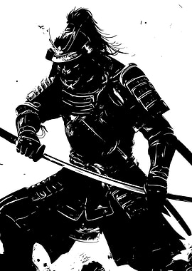 Black and White Samurai Warrior
