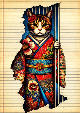 Cat in Traditional Japanese Kimono