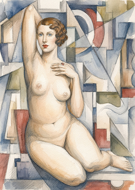 Art Deco Style Nude Portrait