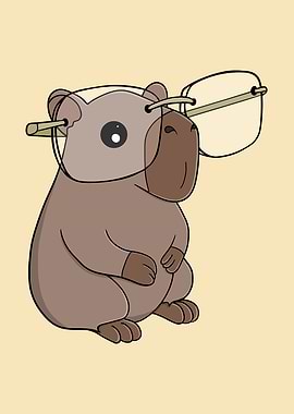 Cute Cartoon Capybara Wearing Glasses