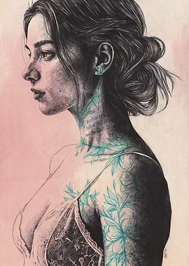 Lace Lingerie Woman with Leaves Tattoos