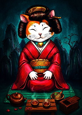 Calico Cat Geisha Tea Ceremony