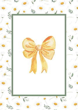 Watercolor Yellow Bow with Daisy Border