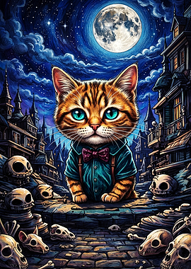 Dapper Kitten in a Spooky Town