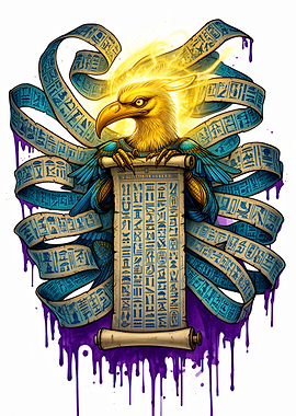Egyptian Horus Holding Ancient Hieroglyphic Scroll
