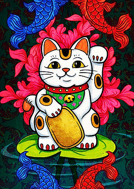 Lucky Maneki Neko Cat Illustration