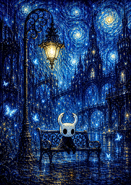 Hollow Knight in Starry Night Style