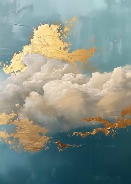 Abstract Cloud Painting with gold