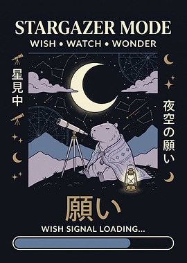 Stargazer Capybara Night Sky Illustration