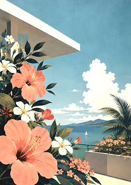 Tropical Balcony View with Hibiscus