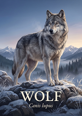Majestic Gray Wolf in Snowy Mountains