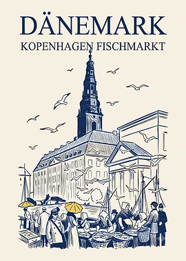 Vintage Copenhagen Fish Market Poster
