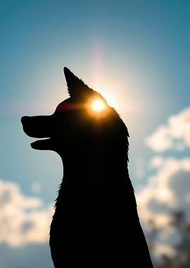 Silhouette of a Dog with Sun