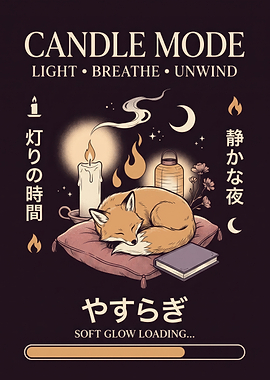 Candle Mode Sleeping Fox Illustration