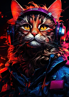 Cyberpunk Cat with Headphones