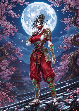 Kunoichi Warrior Under Full Moon