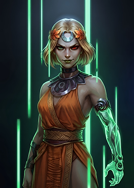 Cybernetic Goddess with Glowing Green Energy