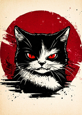 Red-Eyed Black and White Cat Portrait