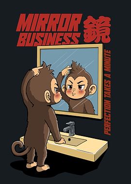 Mirror Business Cute Monkey Bathroom Illustration