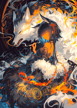 Anime Girl with Spirit Wolf