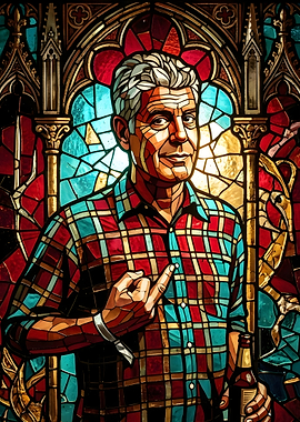 Anthony Bourdain Stained Glass Portrait
