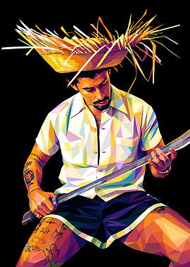 Low Poly Portrait of Man with Machete bad bunny