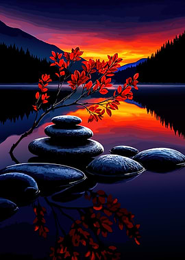 Zen Stones at Sunset Lake
