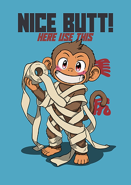 Funny Monkey Toilet Paper Bathroom Illustration
