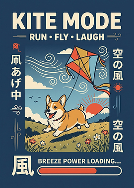 Corgi Kite Flying Adventure Poster