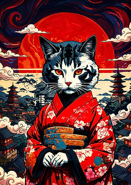 Cat in Traditional Japanese Kimono