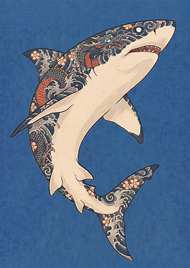 Japanese Tattoo Style Shark Illustration