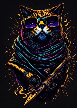 Cool Cyberpunk Cat with Sunglasses